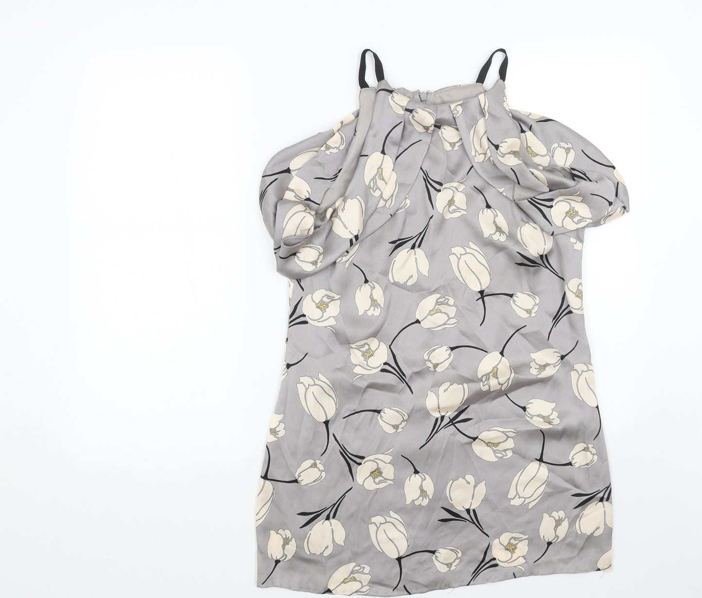 Phase Eight Womens Grey Floral Polyester Mini Size 12 Scoop Neck Zip - Cold Shoulder