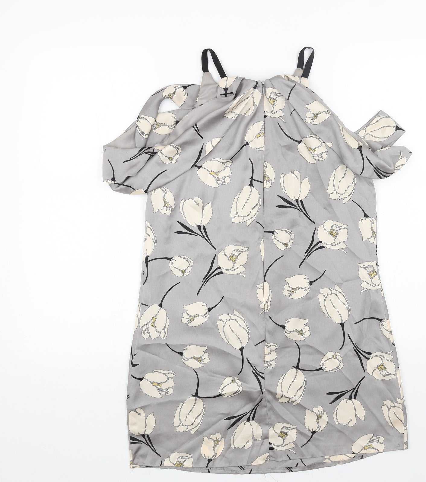 Phase Eight Womens Grey Floral Polyester Mini Size 12 Scoop Neck Zip - Cold Shoulder