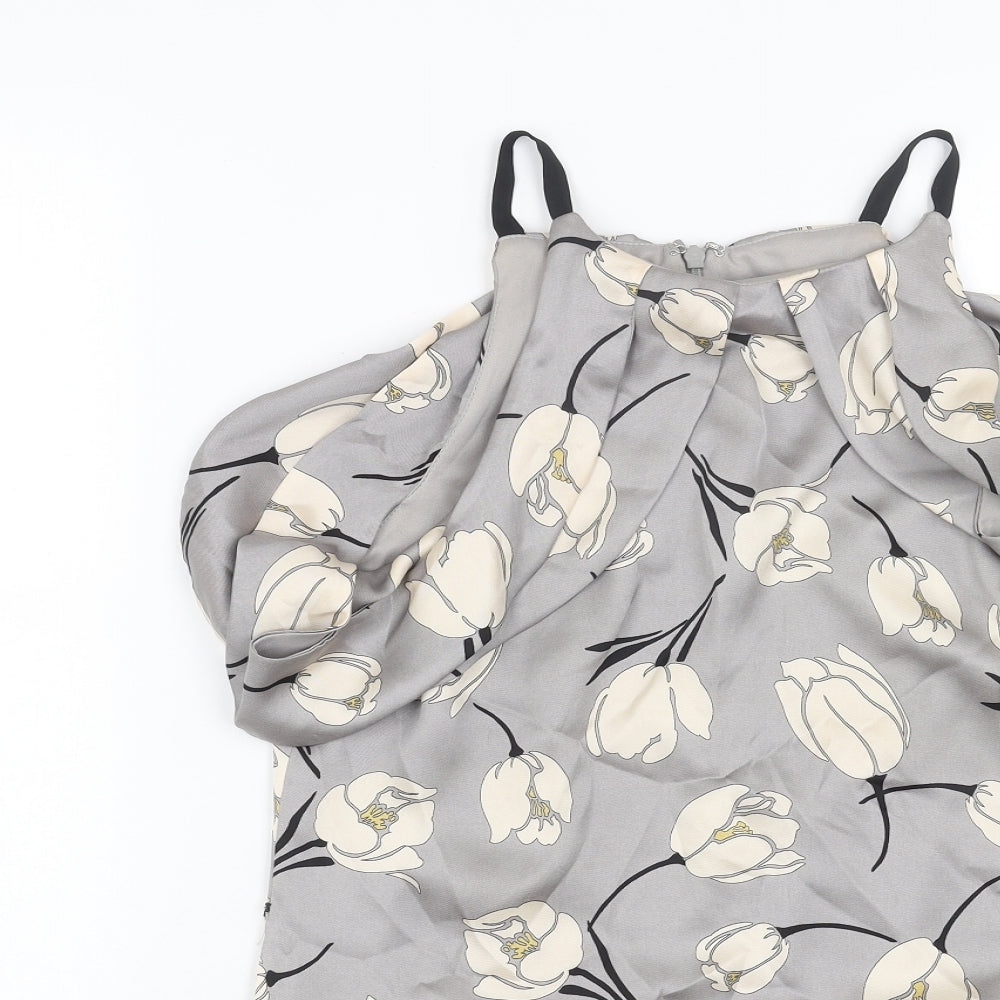 Phase Eight Womens Grey Floral Polyester Mini Size 12 Scoop Neck Zip - Cold Shoulder
