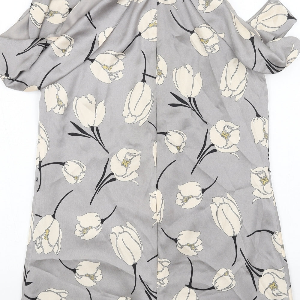 Phase Eight Womens Grey Floral Polyester Mini Size 12 Scoop Neck Zip - Cold Shoulder