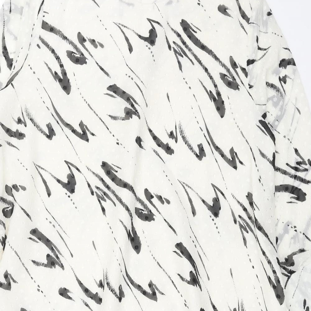 Saloos Womens White Geometric Polyester Shift Size 16 Scoop Neck Pullover - Hanky Hem