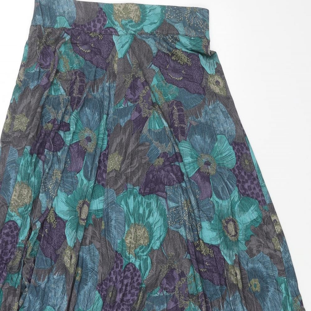 Boras Womens Blue Floral Cotton A-Line Skirt Size 10