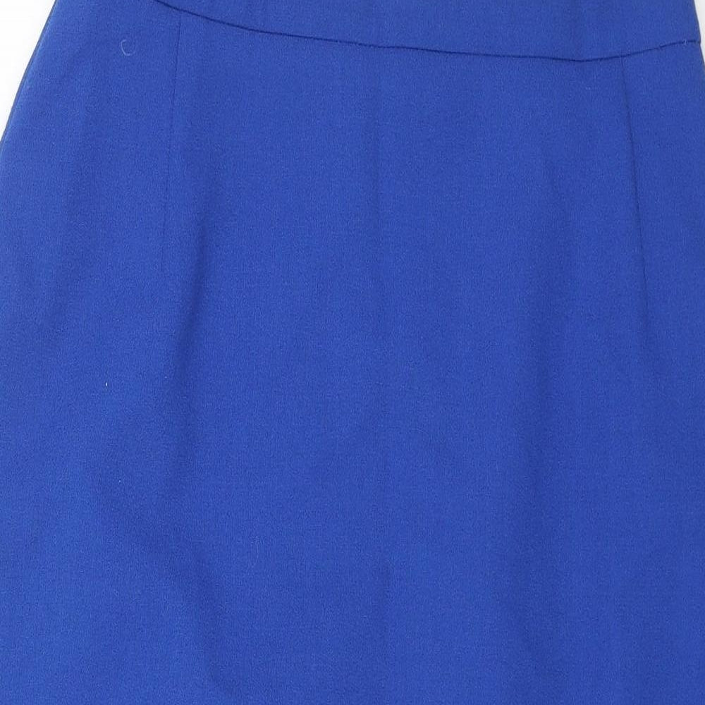 Jacques Vert Womens Blue Polyester Straight & Pencil Skirt Size 14 Zip