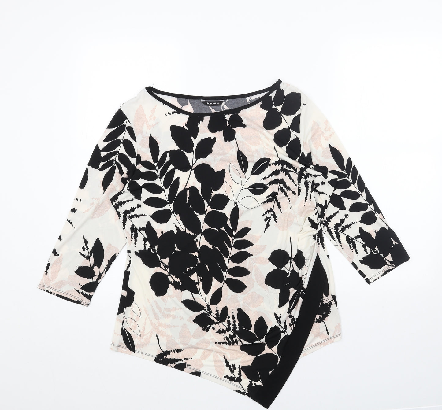 Roman Originals Womens Beige Geometric Polyester Basic Blouse Size 16 Round Neck