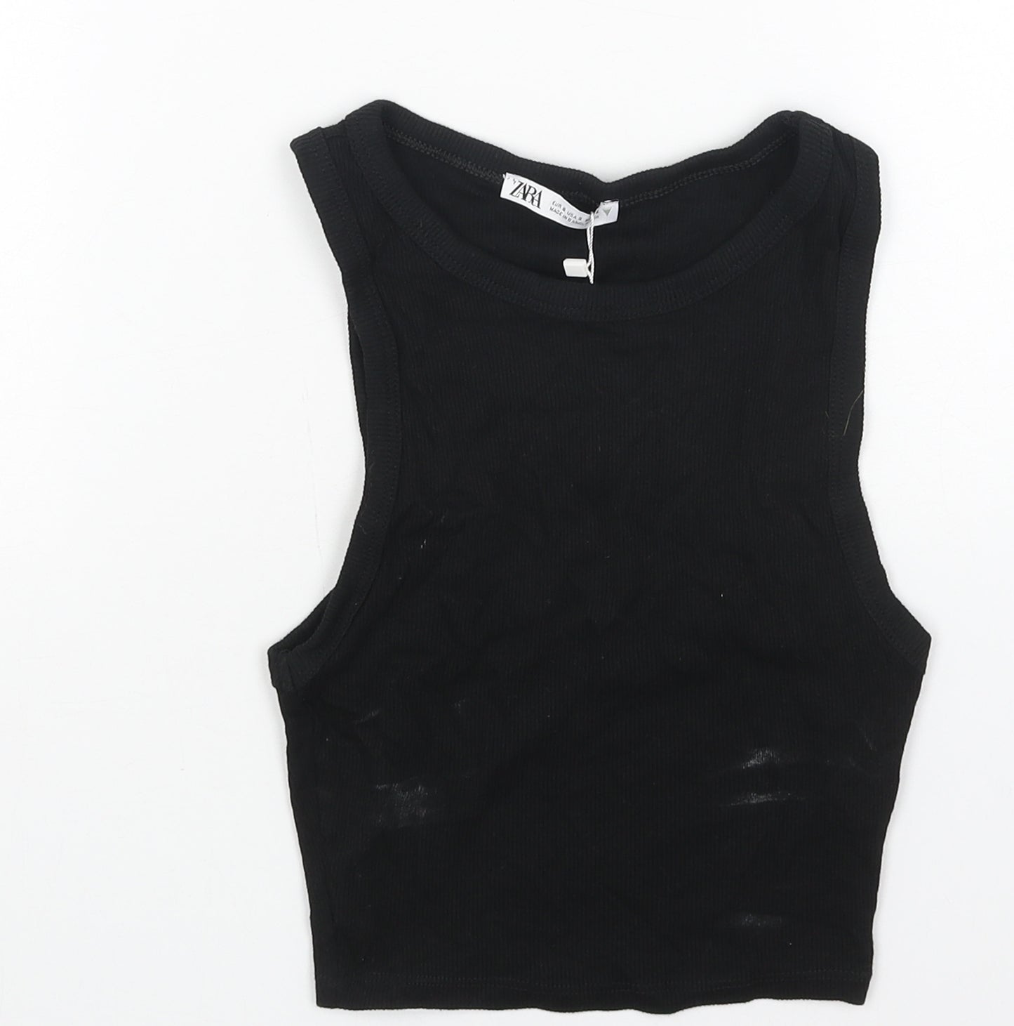 Zara Womens Black Cotton Basic Tank Size S Round Neck