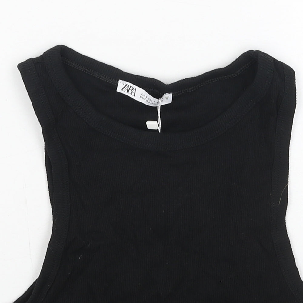 Zara Womens Black Cotton Basic Tank Size S Round Neck