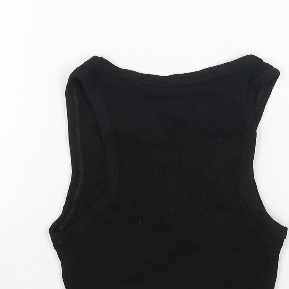 Zara Womens Black Cotton Basic Tank Size S Round Neck