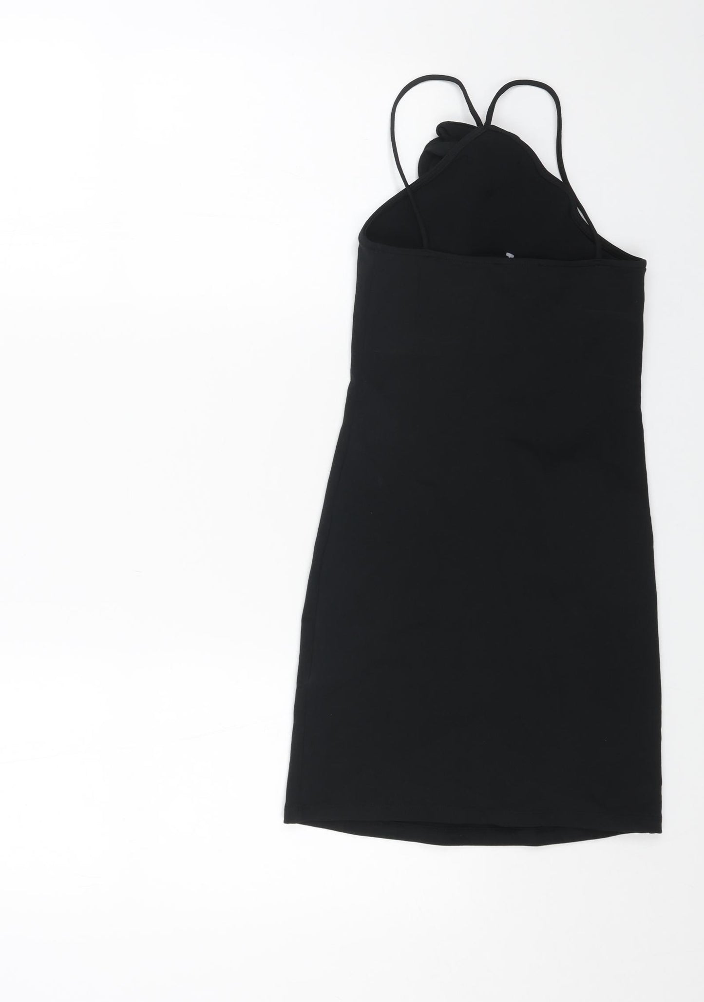 Zara Womens Black Polyester Mini Size S Halter Pullover - Flower Neck Detail