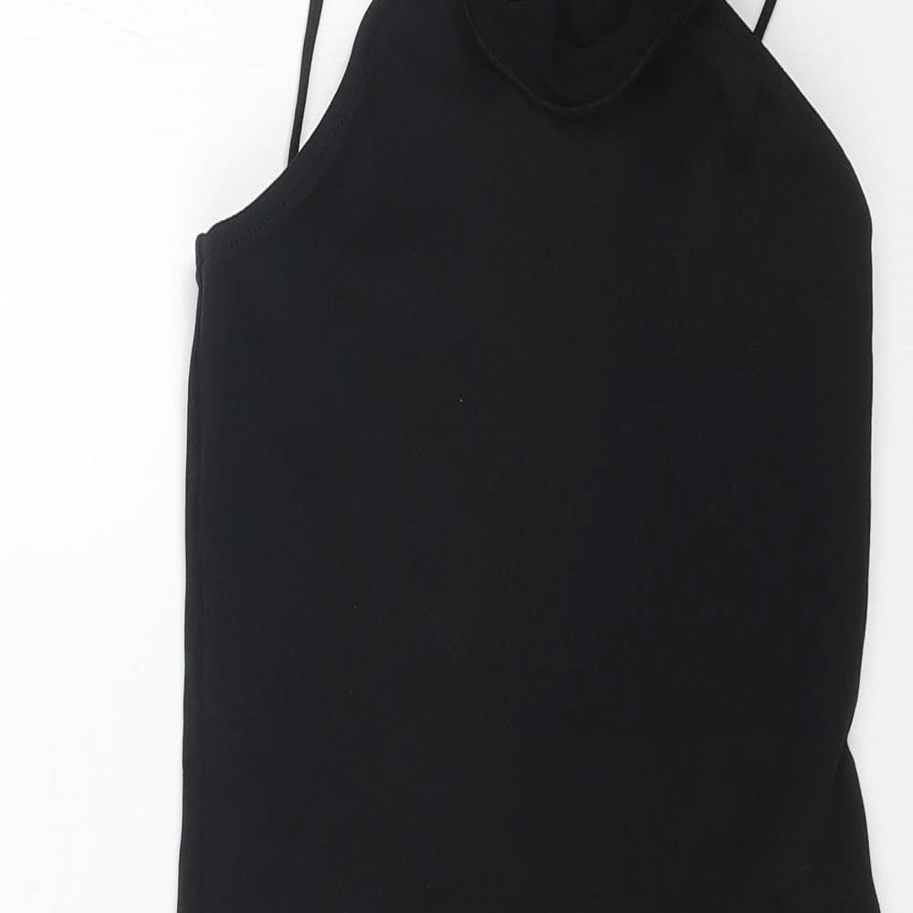 Zara Womens Black Polyester Mini Size S Halter Pullover - Flower Neck Detail