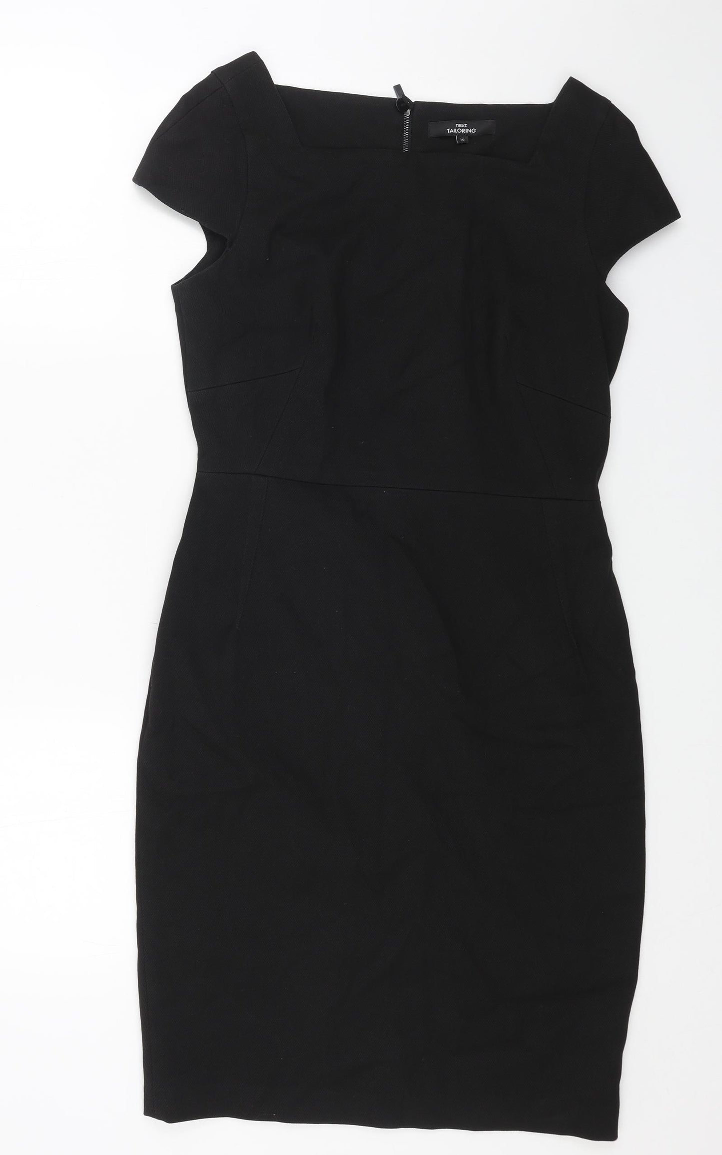 NEXT Womens Black Cotton Pencil Dress Size 10 Square Neck Zip