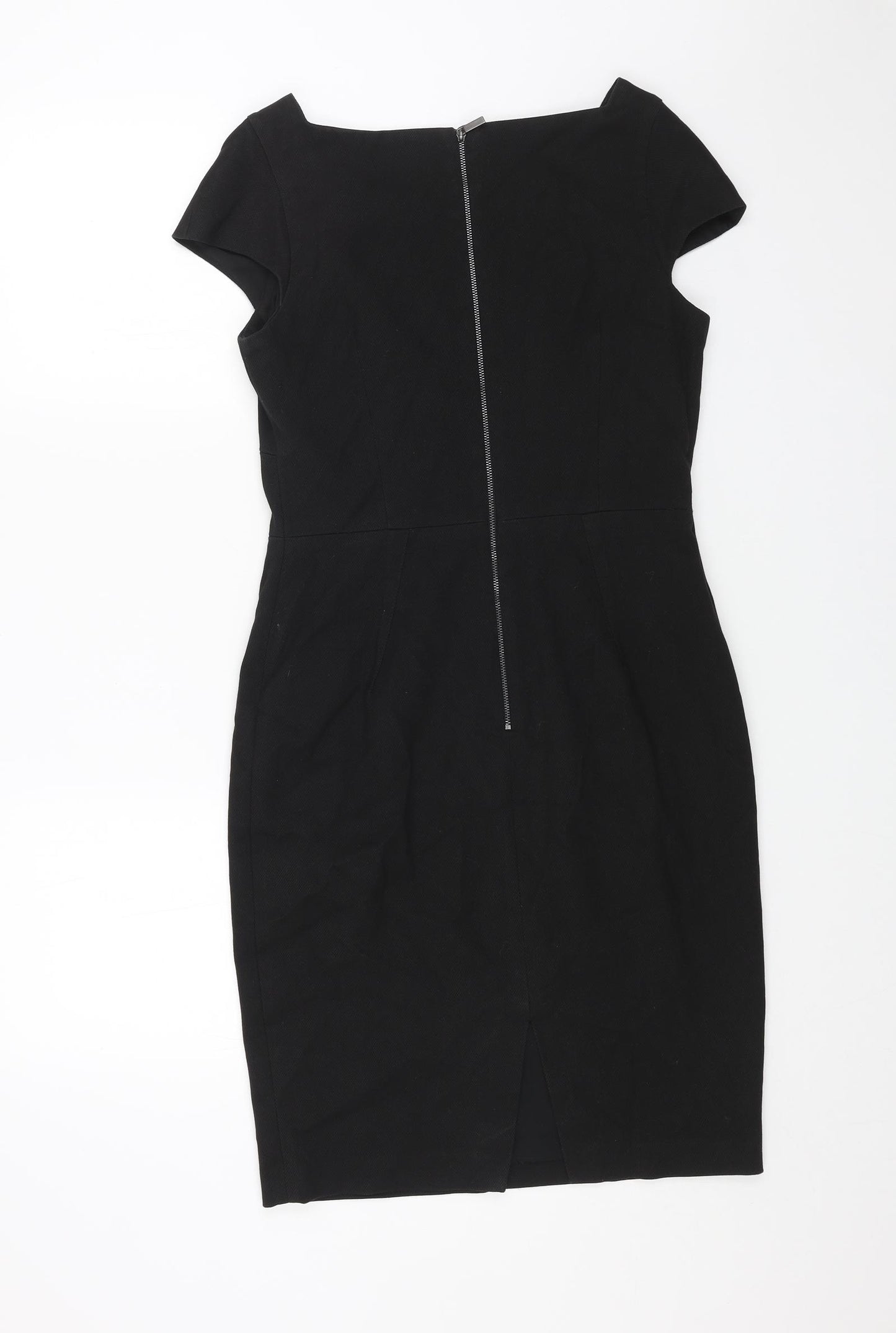 NEXT Womens Black Cotton Pencil Dress Size 10 Square Neck Zip