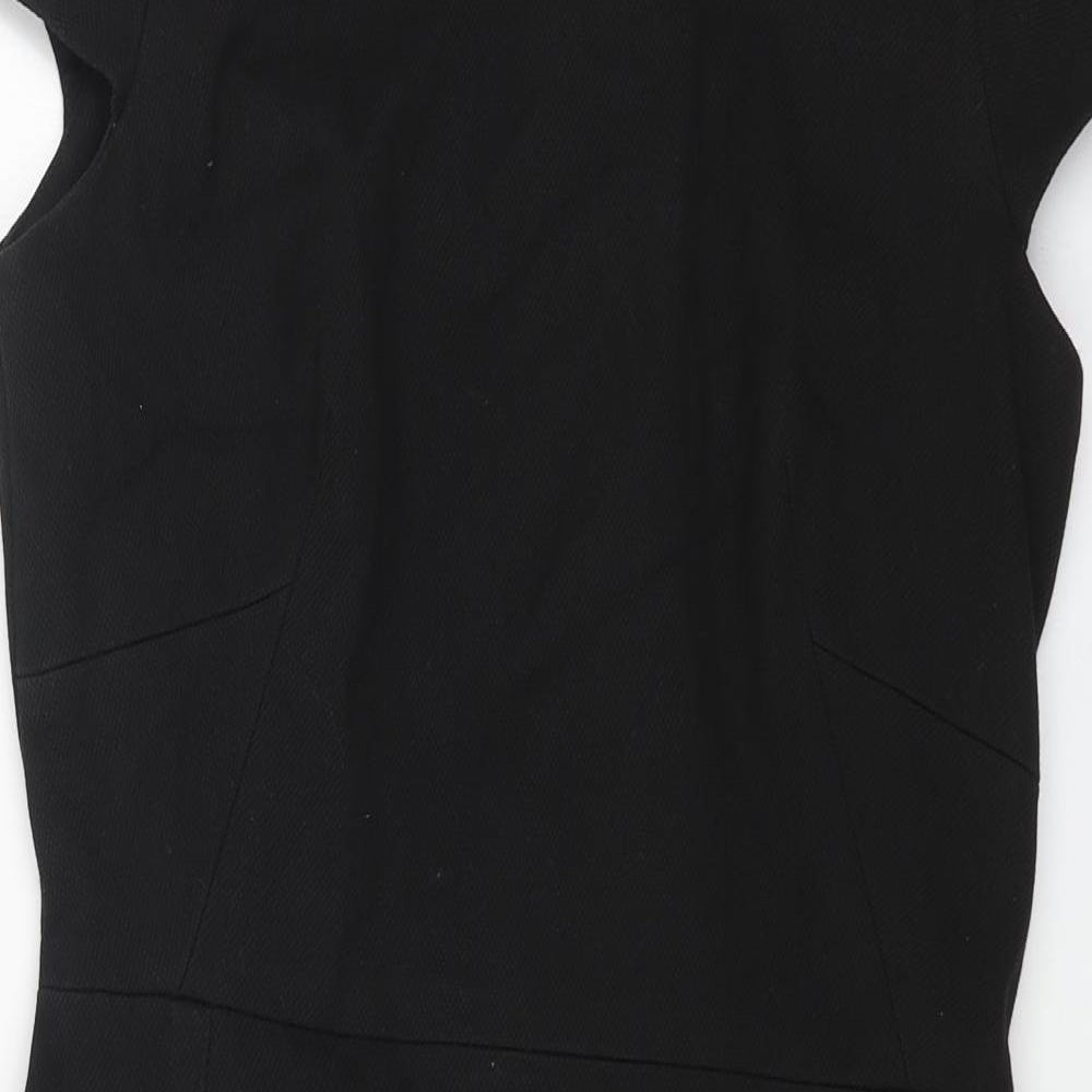 NEXT Womens Black Cotton Pencil Dress Size 10 Square Neck Zip