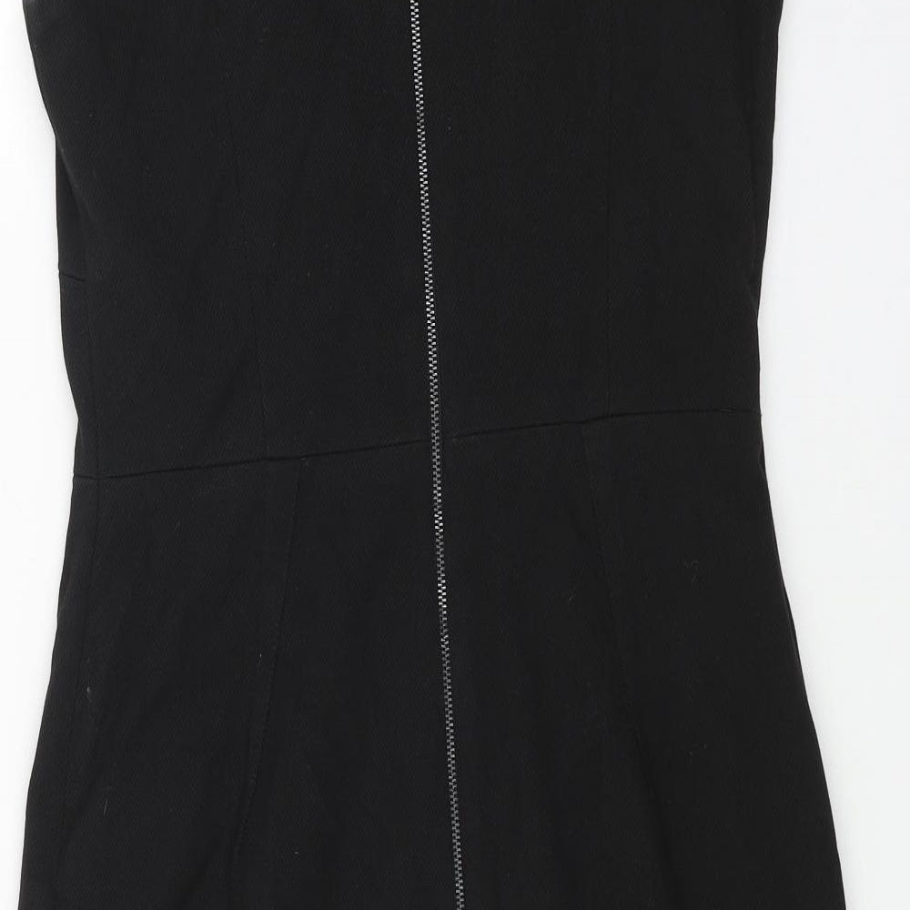 NEXT Womens Black Cotton Pencil Dress Size 10 Square Neck Zip