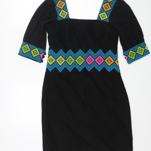 Juno Womens Black Cotton Pencil Dress Size M Square Neck Zip