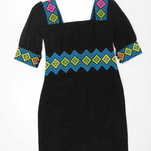 Juno Womens Black Cotton Pencil Dress Size M Square Neck Zip