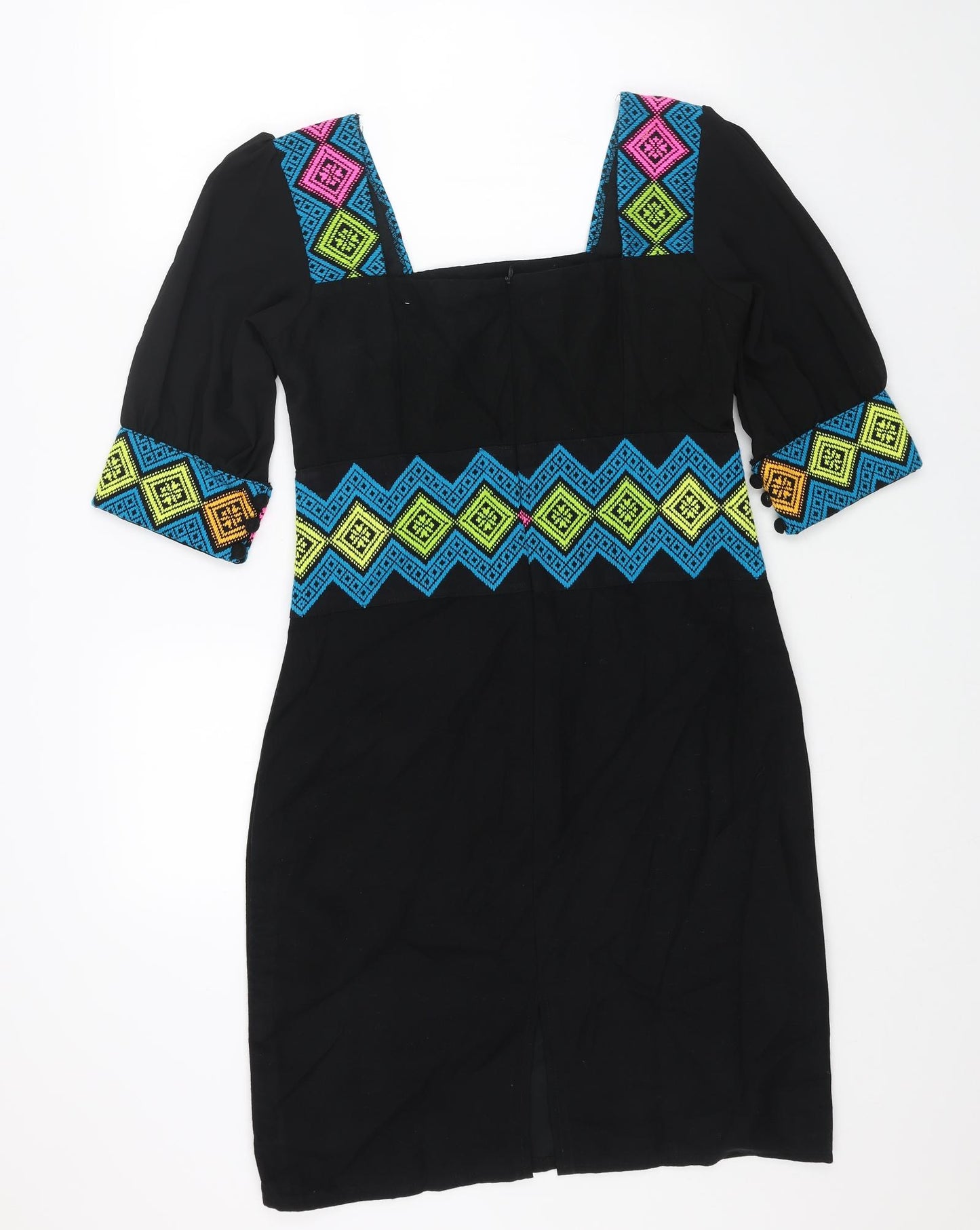 Juno Womens Black Cotton Pencil Dress Size M Square Neck Zip