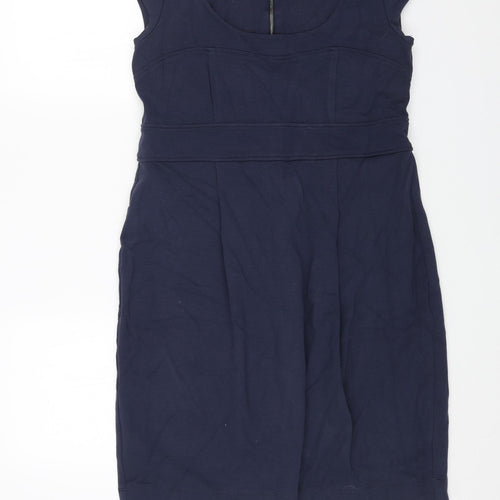 PINODUCCI Womens Blue Cotton Sheath Size L Scoop Neck Zip