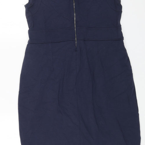 PINODUCCI Womens Blue Cotton Sheath Size L Scoop Neck Zip