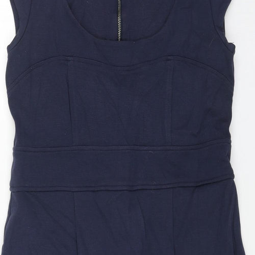 PINODUCCI Womens Blue Cotton Sheath Size L Scoop Neck Zip
