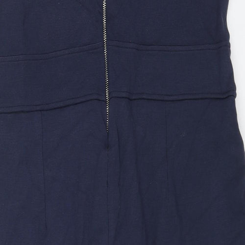 PINODUCCI Womens Blue Cotton Sheath Size L Scoop Neck Zip