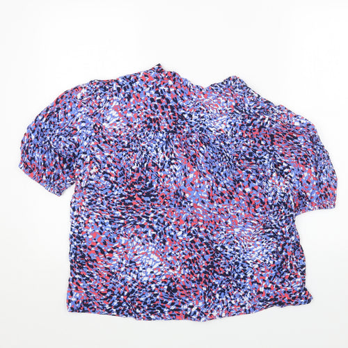 Marks and Spencer Womens Blue Herringbone Viscose Basic Blouse Size 12 V-Neck - Tie Neck Detail