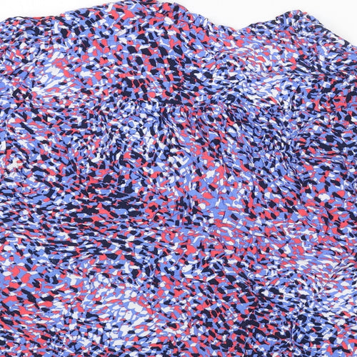 Marks and Spencer Womens Blue Herringbone Viscose Basic Blouse Size 12 V-Neck - Tie Neck Detail