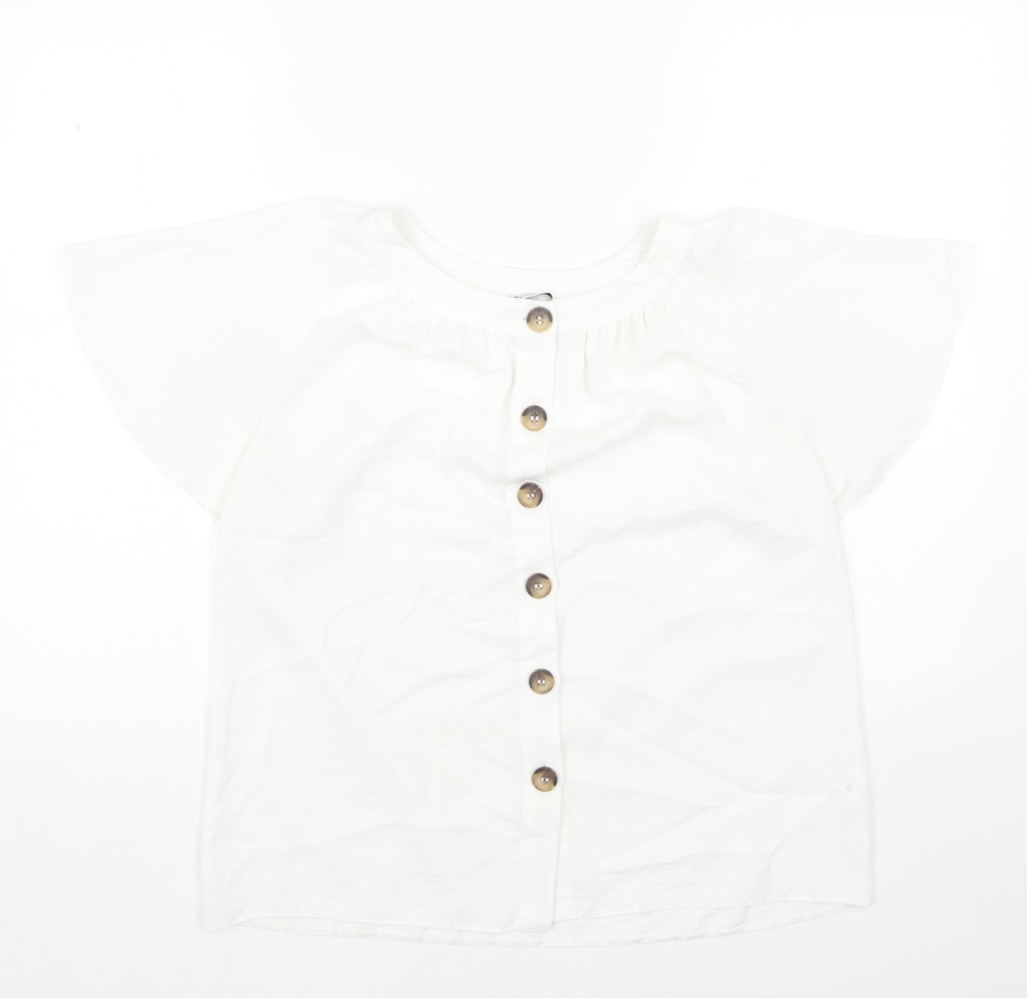 TU Womens White Viscose Basic Blouse Size 12 Scoop Neck