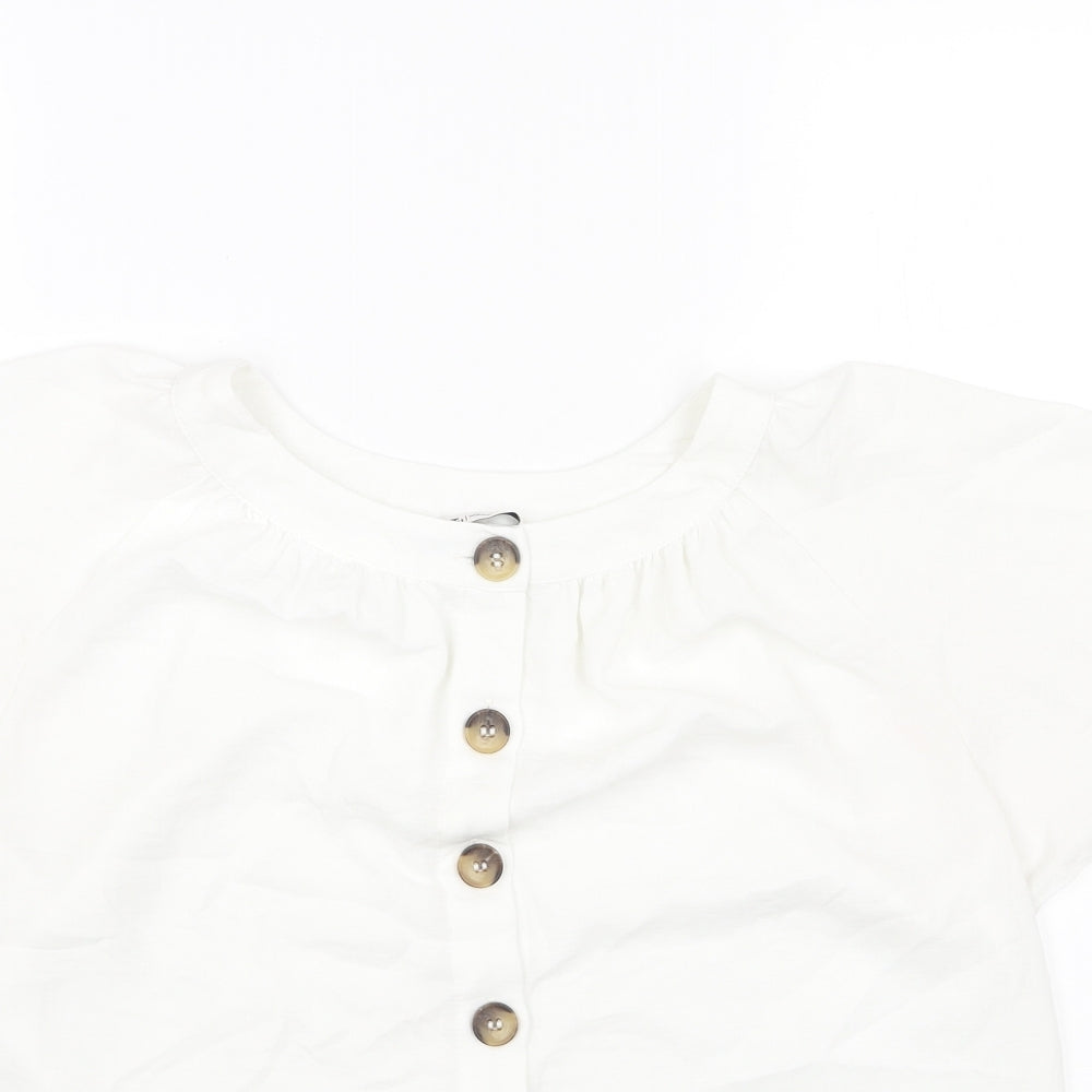 TU Womens White Viscose Basic Blouse Size 12 Scoop Neck
