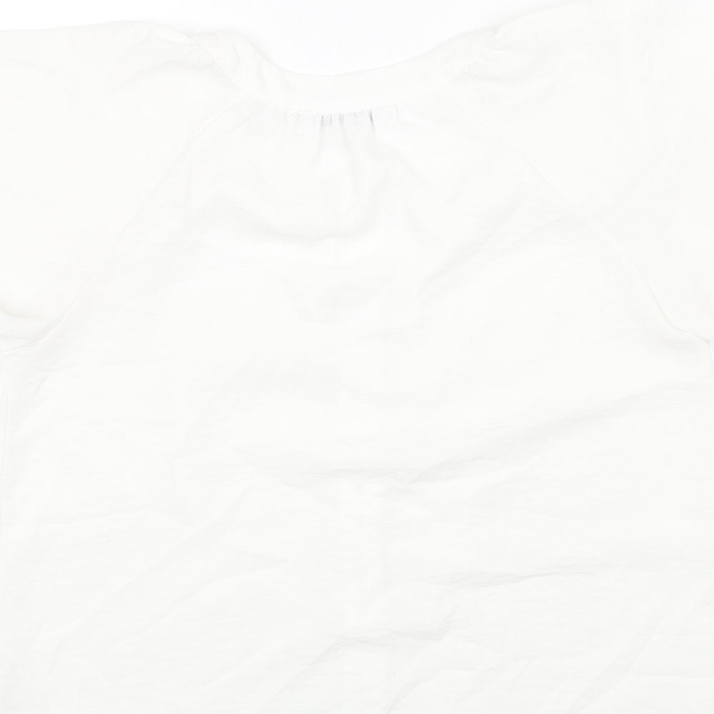 TU Womens White Viscose Basic Blouse Size 12 Scoop Neck