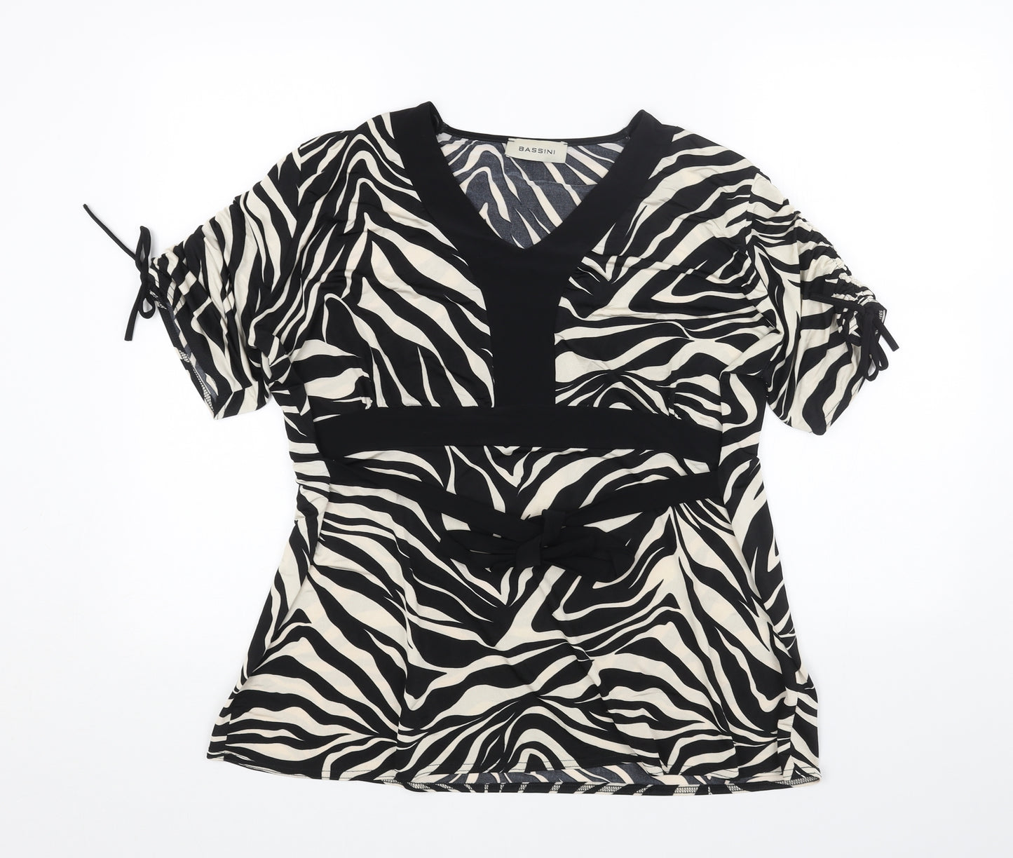 BASSINI Womens Black Animal Print Polyester Basic T-Shirt Size XL V-Neck - Tiger Print