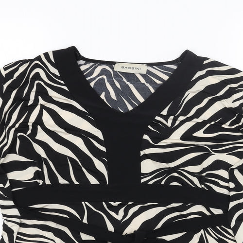 BASSINI Womens Black Animal Print Polyester Basic T-Shirt Size XL V-Neck - Tiger Print