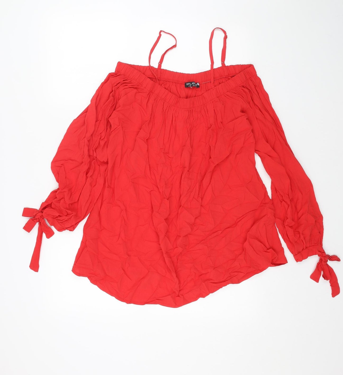 Select Womens Red Viscose Basic Blouse Size 16 Scoop Neck - Cold Shoulder Sleeve Tie Detail