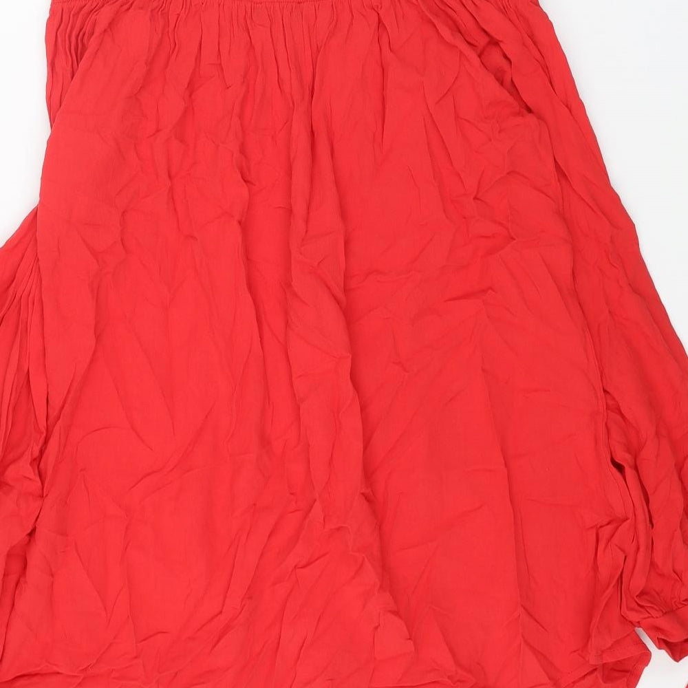 Select Womens Red Viscose Basic Blouse Size 16 Scoop Neck - Cold Shoulder Sleeve Tie Detail