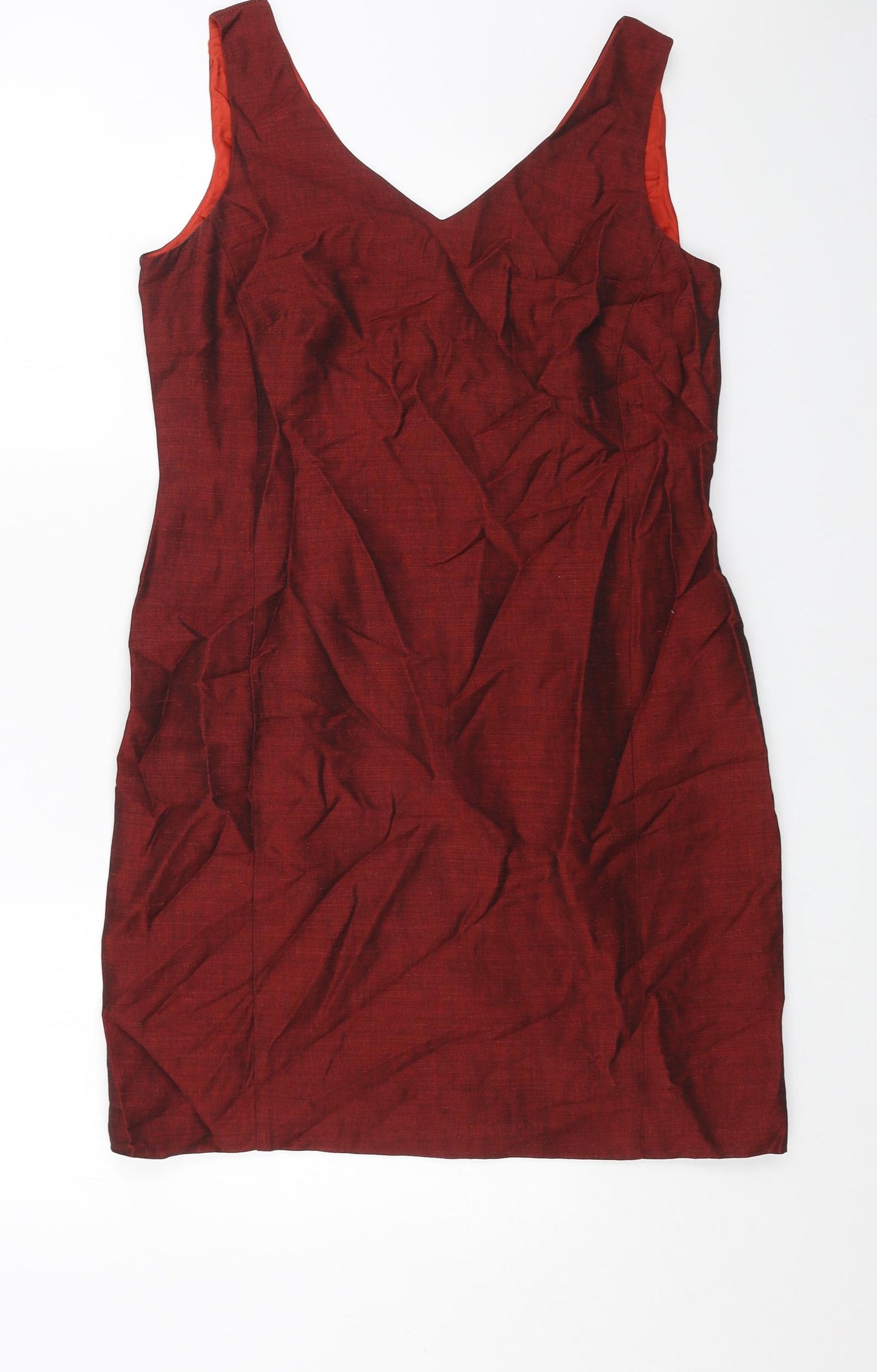 Principles Womens Red Linen A-Line Size 14 V-Neck Zip