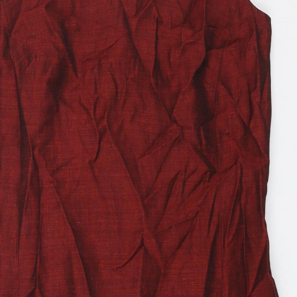 Principles Womens Red Linen A-Line Size 14 V-Neck Zip