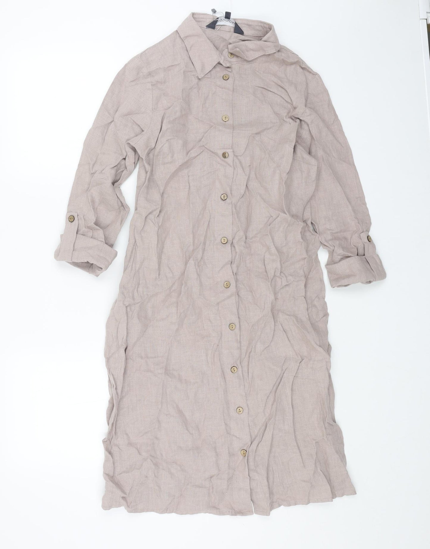 Sosandar Womens Beige Viscose Shirt Dress Size 10 Collared Button