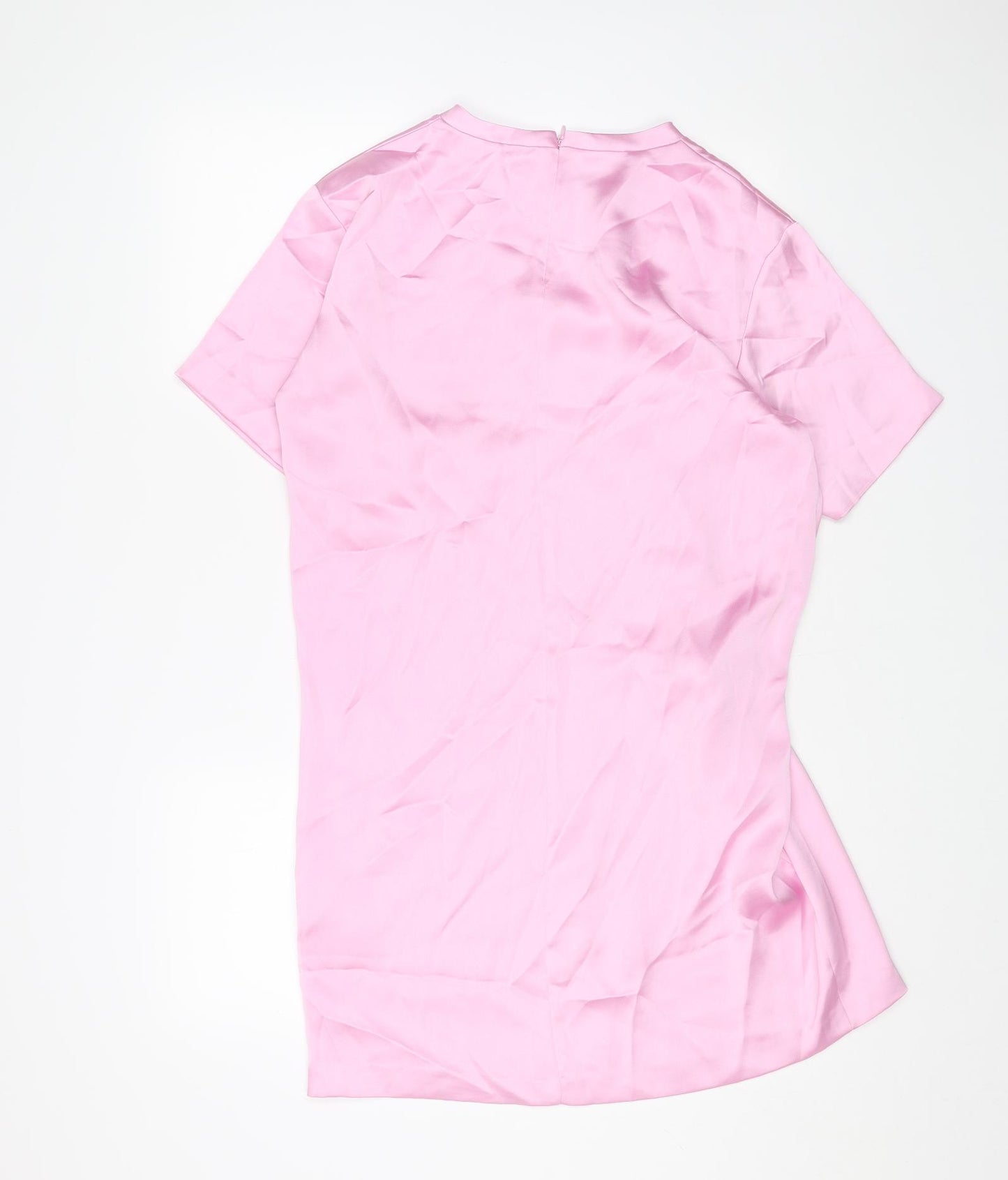 Zara Womens Pink Polyester T-Shirt Dress Size L Round Neck Zip - Ruched