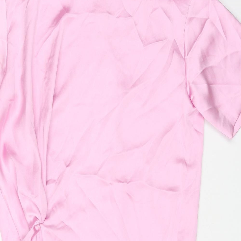 Zara Womens Pink Polyester T-Shirt Dress Size L Round Neck Zip - Ruched