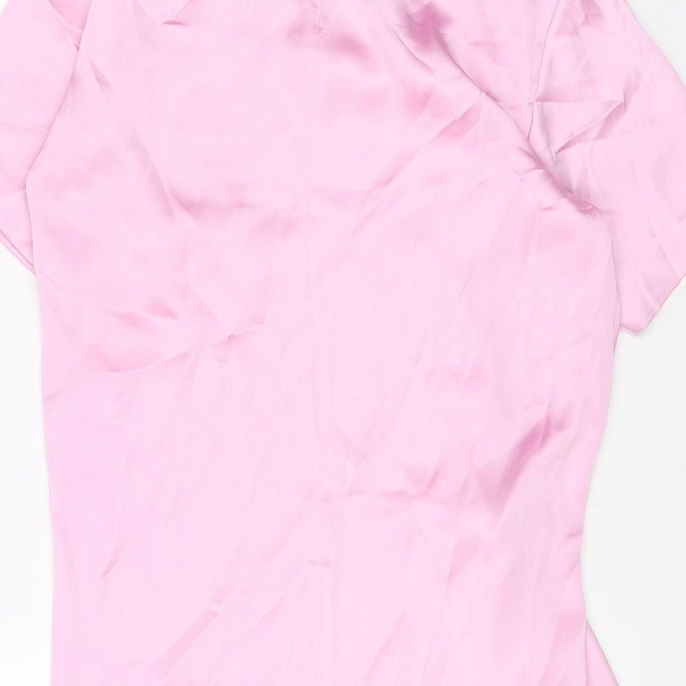 Zara Womens Pink Polyester T-Shirt Dress Size L Round Neck Zip - Ruched