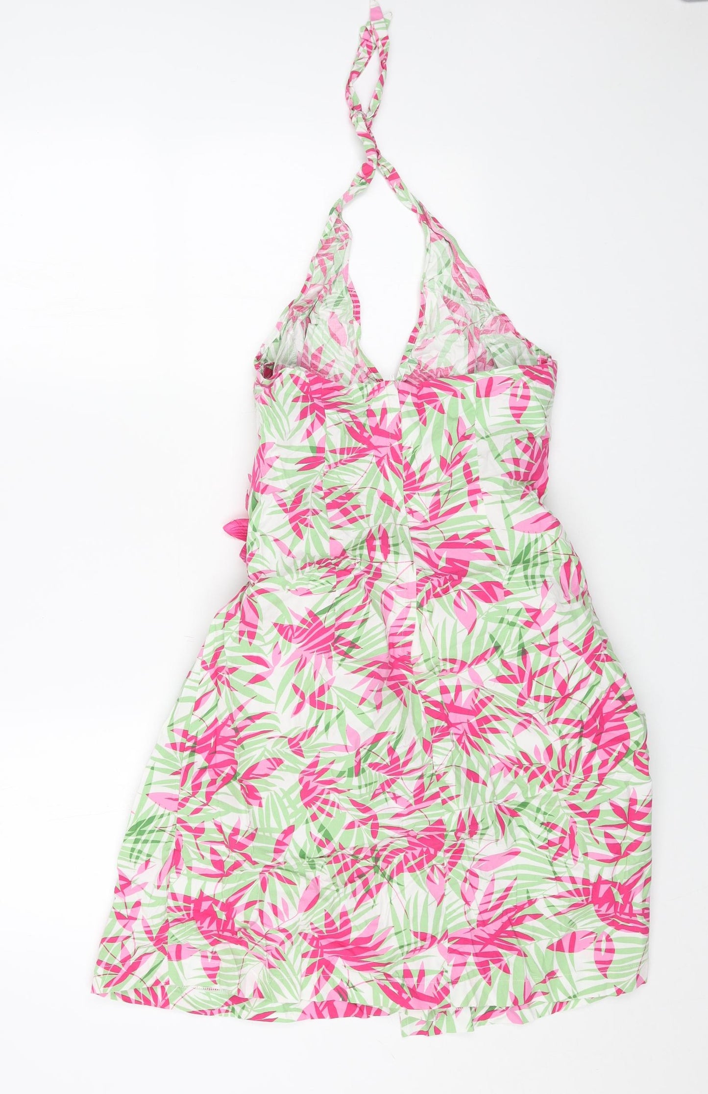 Red Herring Womens Green Geometric Viscose A-Line Size 16 Halter Zip - Flower