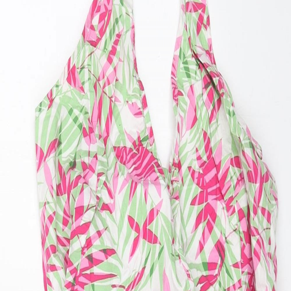 Red Herring Womens Green Geometric Viscose A-Line Size 16 Halter Zip - Flower