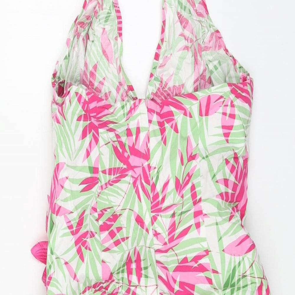 Red Herring Womens Green Geometric Viscose A-Line Size 16 Halter Zip - Flower