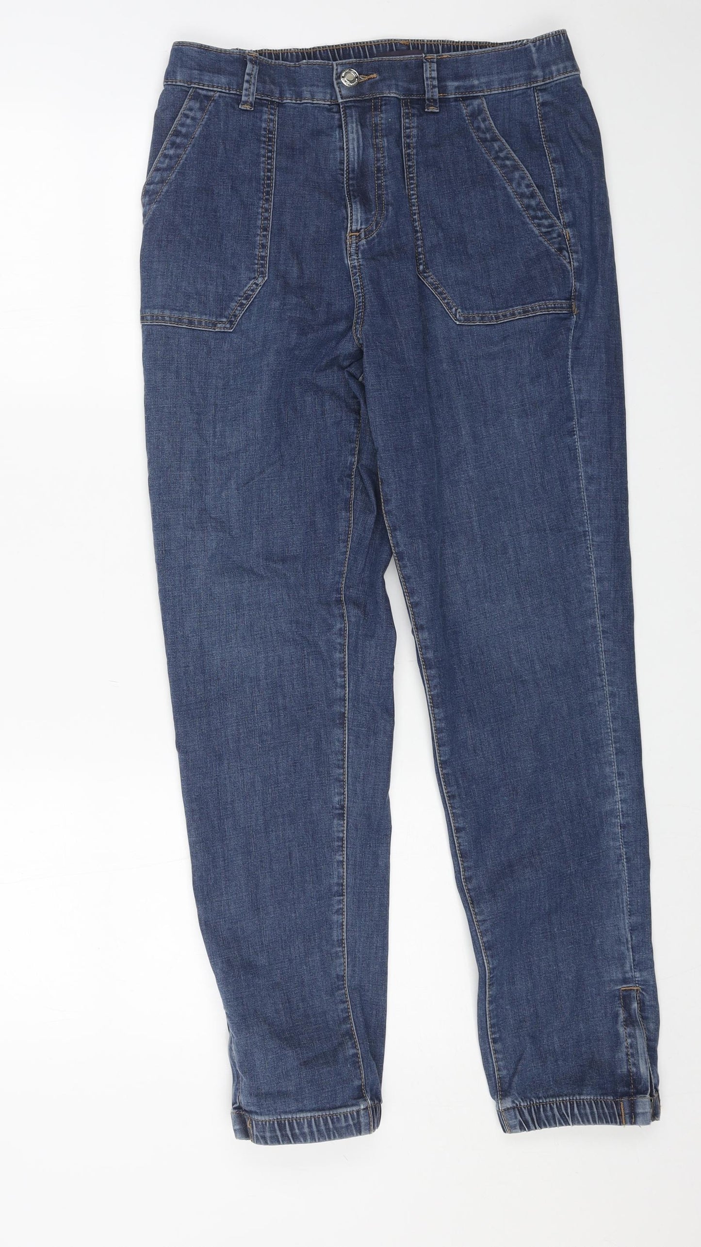 Marks and Spencer Womens Blue Cotton Straight Jeans Size 12 L27 in Regular Button