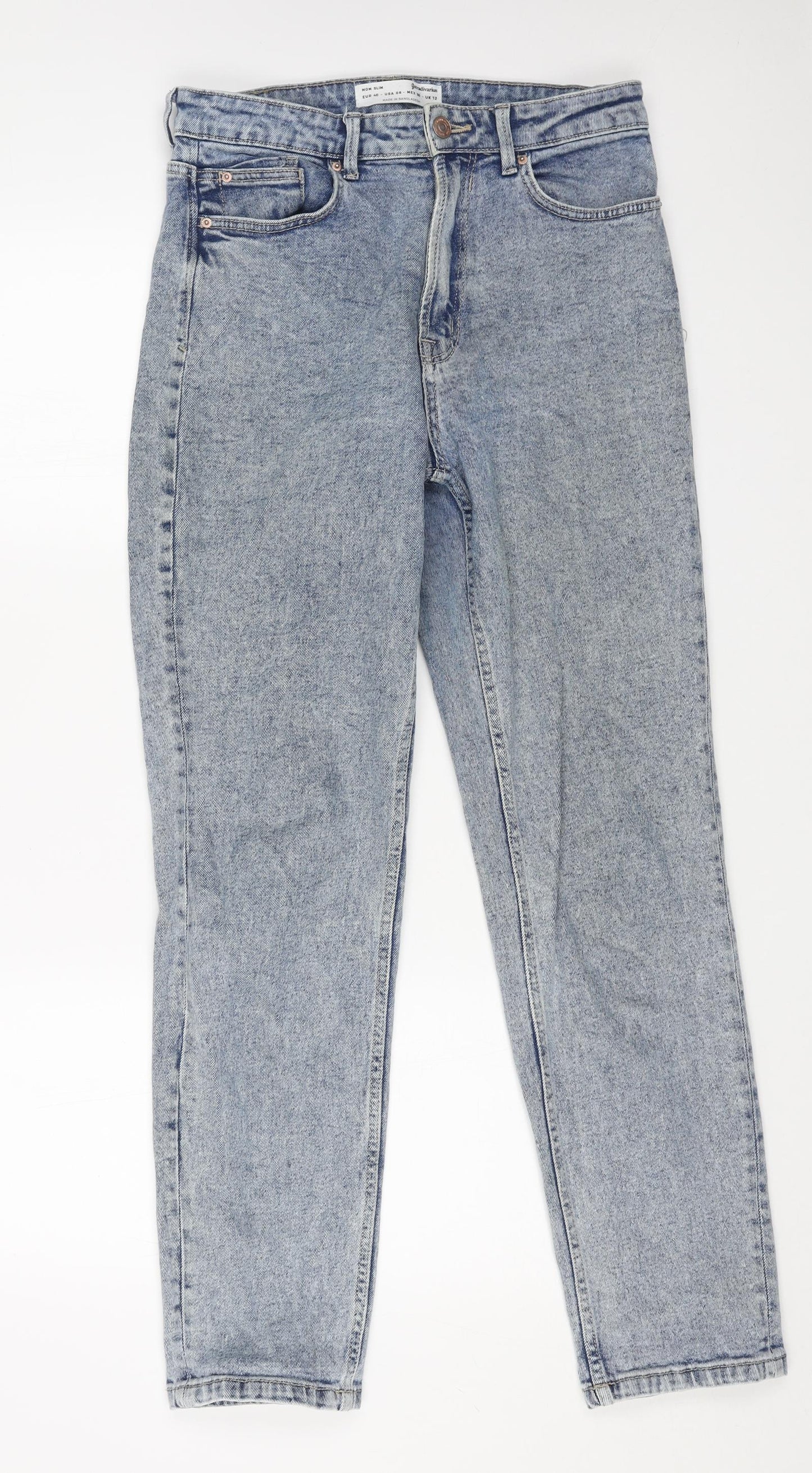 Stradivarius Womens Blue Cotton Straight Jeans Size 12 L29 in Regular Button