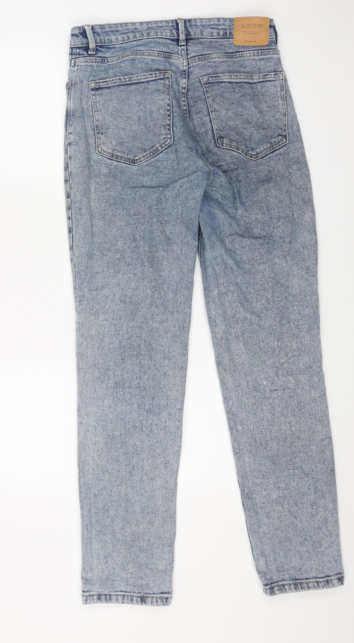 Stradivarius Womens Blue Cotton Straight Jeans Size 12 L29 in Regular Button
