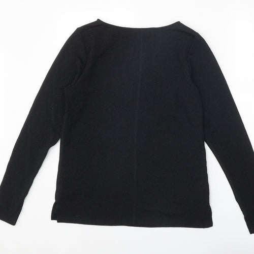 Autograph Womens Black Geometric Polyamide Basic Blouse Size 14 Round Neck