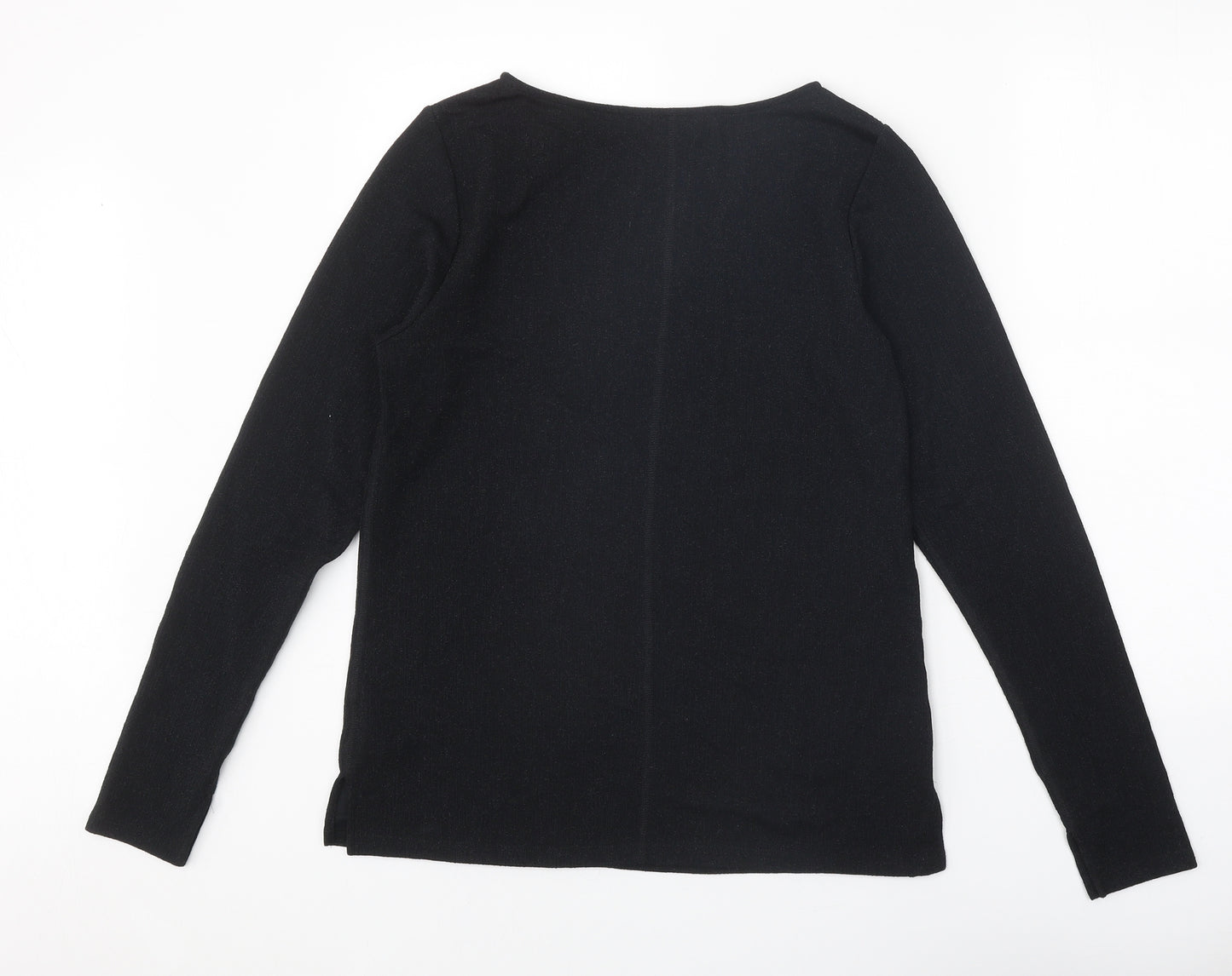 Autograph Womens Black Geometric Polyamide Basic Blouse Size 14 Round Neck