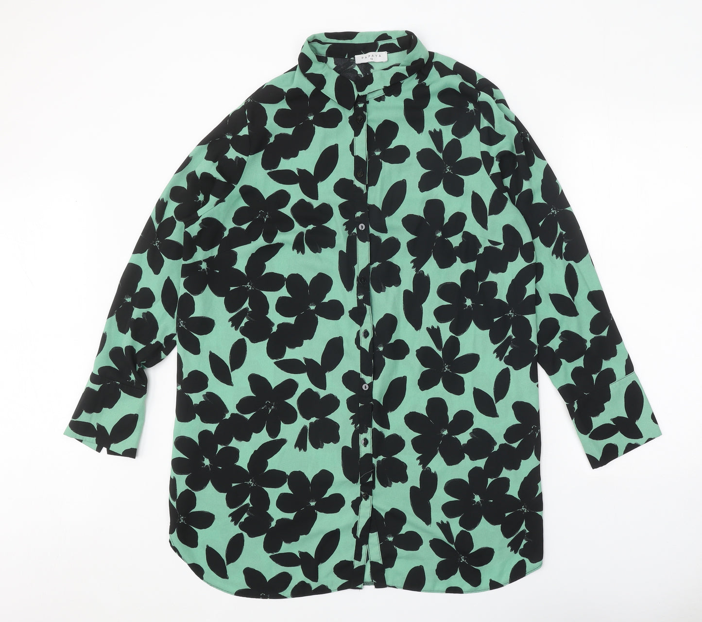 Papaya Womens Green Floral Polyester Shirt Dress Size 16 Collared Button