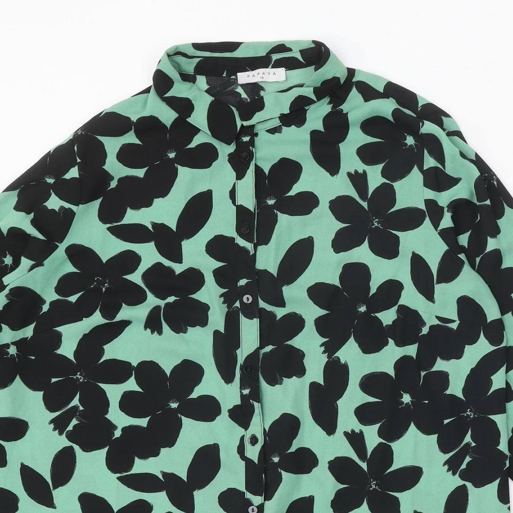 Papaya Womens Green Floral Polyester Shirt Dress Size 16 Collared Button