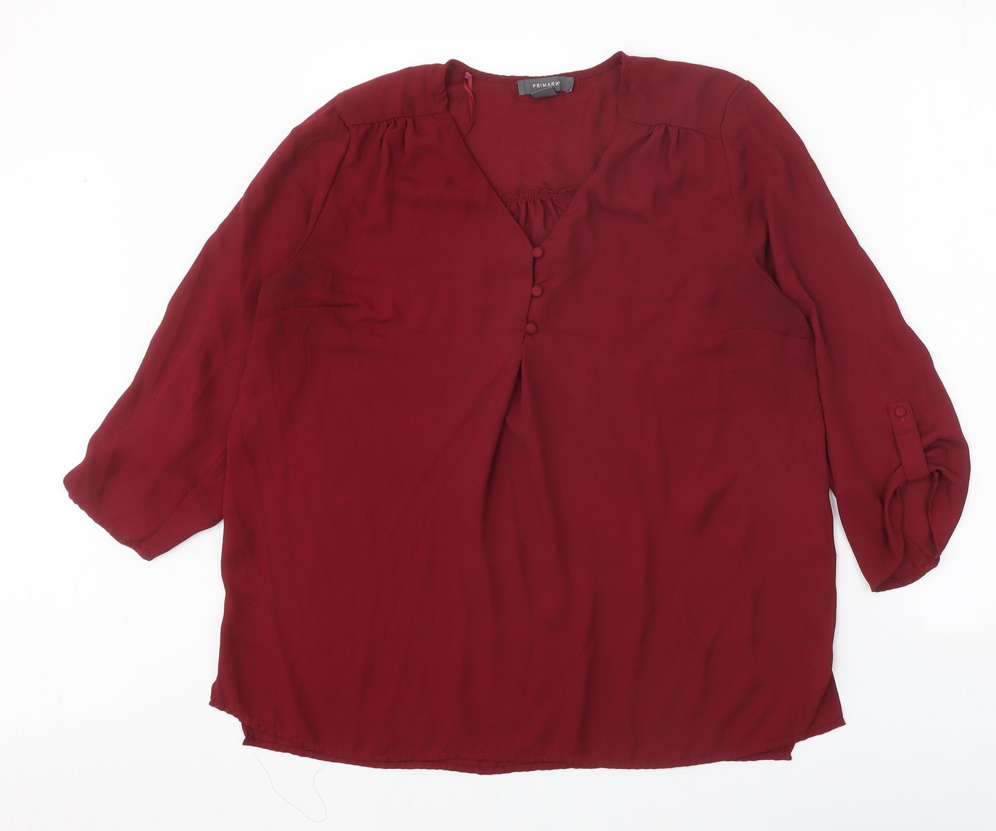 Primark Womens Red Polyester Basic Blouse Size 14 V-Neck